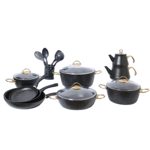 Qazan dəsti Oncu GRANIT Kulakli SET Black 24 parça